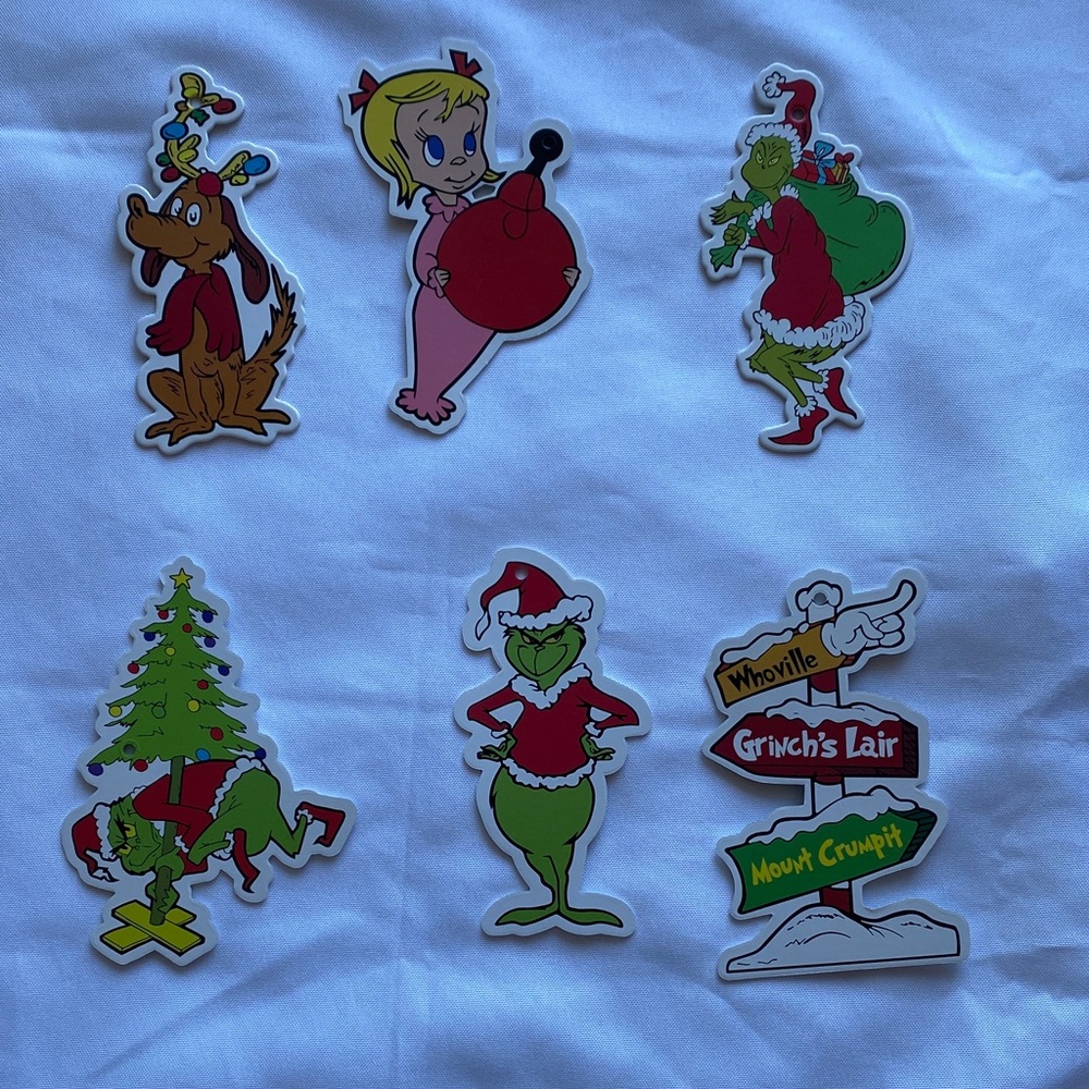 24 Grinch Ornament Print on Both Sides With Gold Thread Pieces Merry Grinchmas